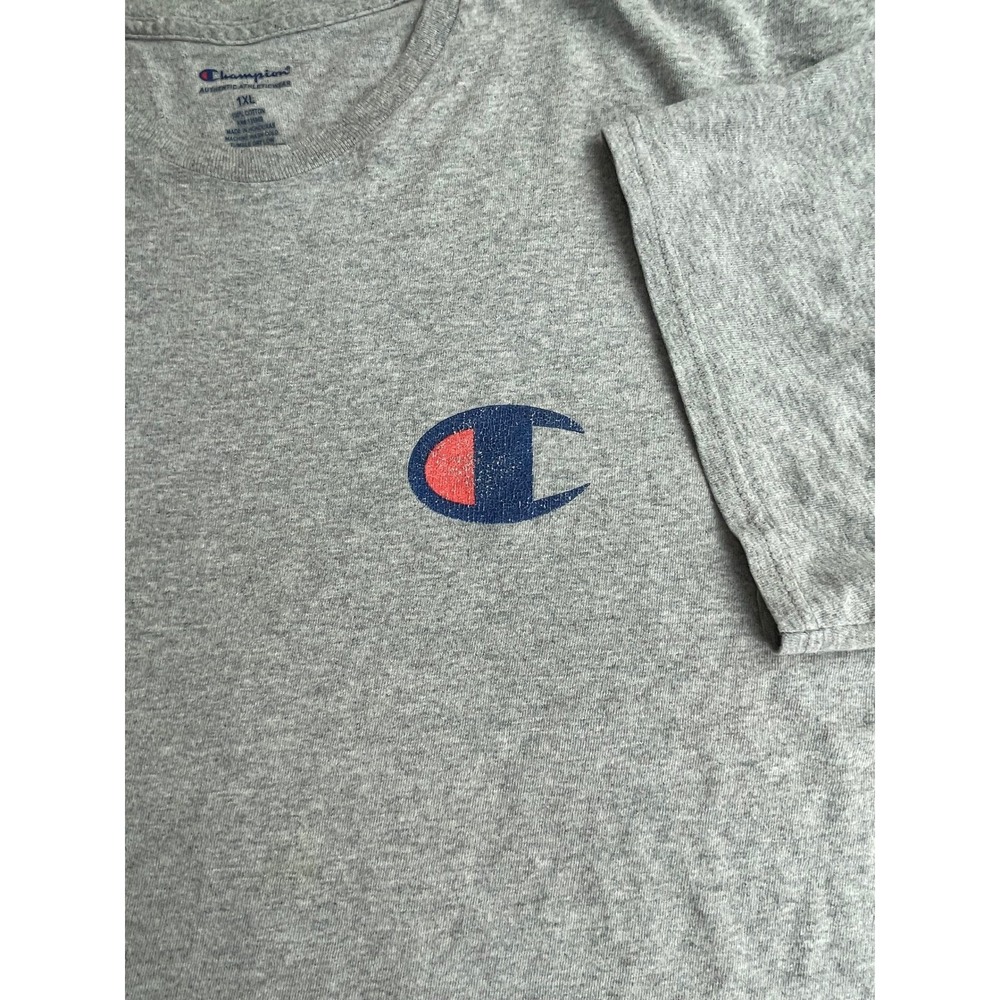 Champion Mens 1XL Heather Gray Big C Logo Graphic Short Sleeve T-Shirt Cotton - Picture 3 of 8